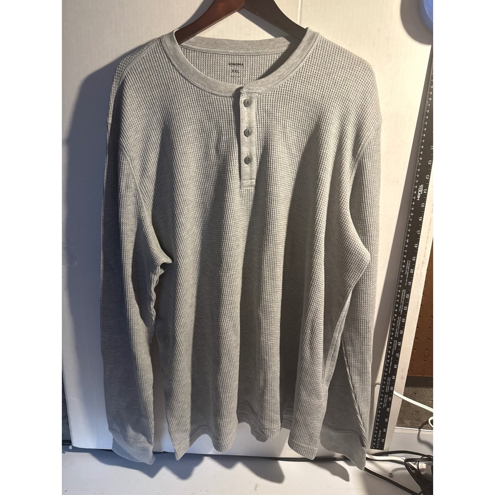 Sonoma Goods for Life Mens XXL Gray Waffle Knit Thermal Long Sleeve Henley Shirt